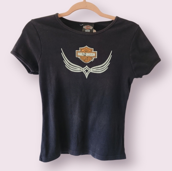 Halrey Davidson | Vintage Y2K Baby Tee Black - Picture 1 of 5